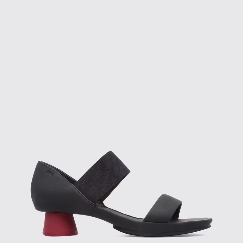 Camper Alright Block Sandal Women's US 8.5 EU 39 Black Leather Red Block Heels